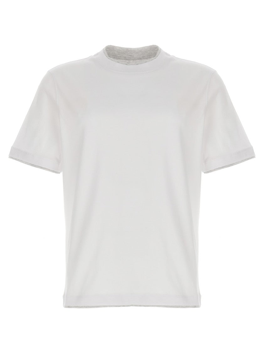 Brunello Cucinelli Double Layer Cotton T-Shirt With Crewneck Design