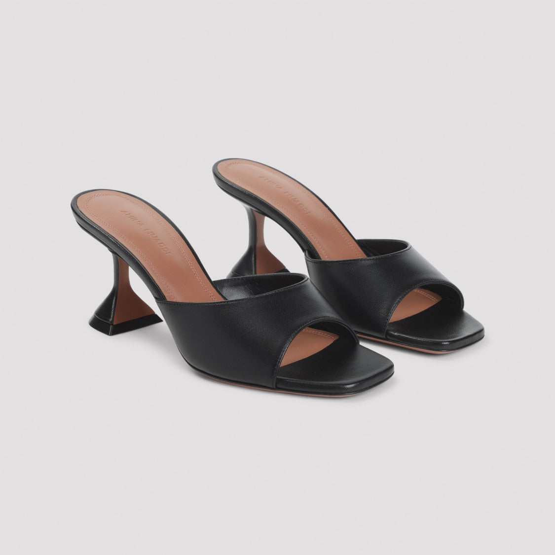 Amina Muaddi Open-Toe Black Nappa Leather Mules With Flared Heel