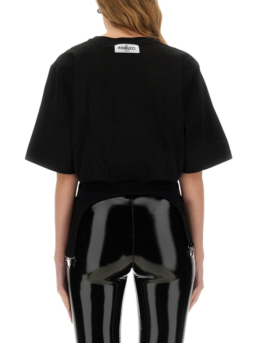 Fiorucci Black T-Shirt With Unique Suspender Design