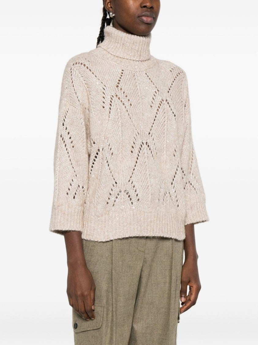 Peserico Textured Open-Knit Sweater With High Turtleneck