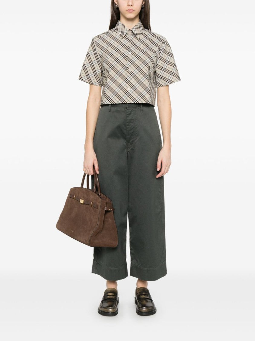 Burberry Cropped Plaid Shirt With Collared Neckline