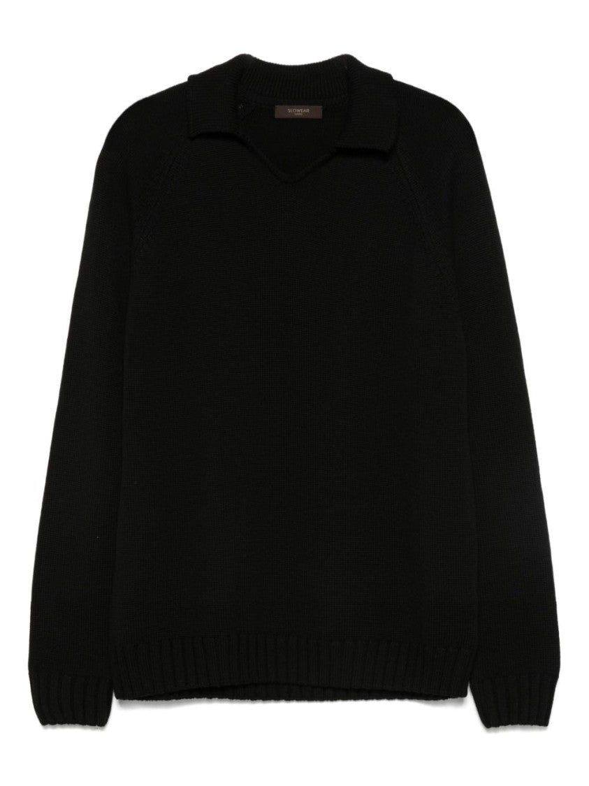 Zanone Textured Knit Black Sweater
