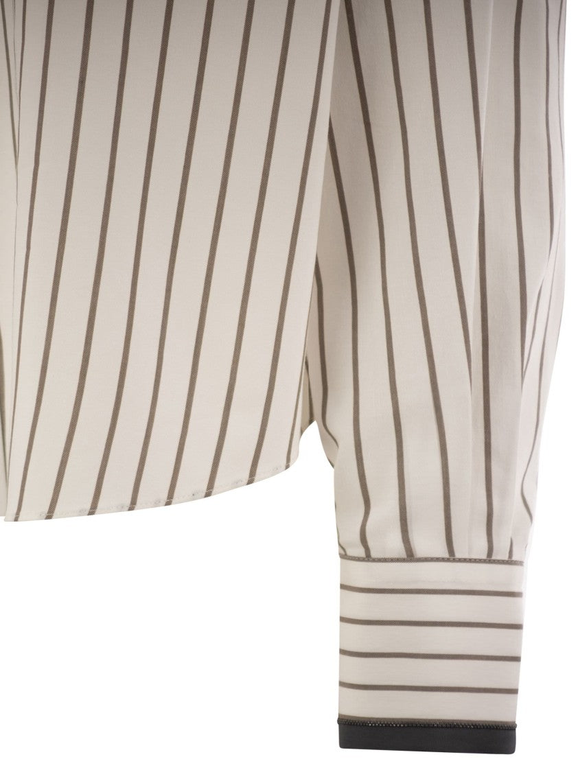 Brunello Cucinelli Striped Cotton Twill Shirt With Shiny Cuffs