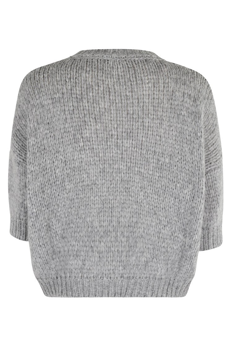 Roberto Collina Three-Quarter Sleeve Grey Knitwear With Ribbed Texture