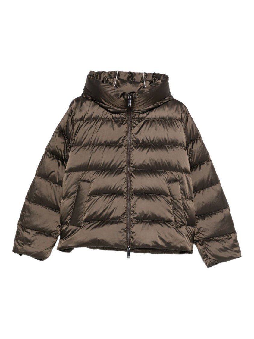 Seventy Sergio Tegon Brown Quilted Short Coat With High Collar
