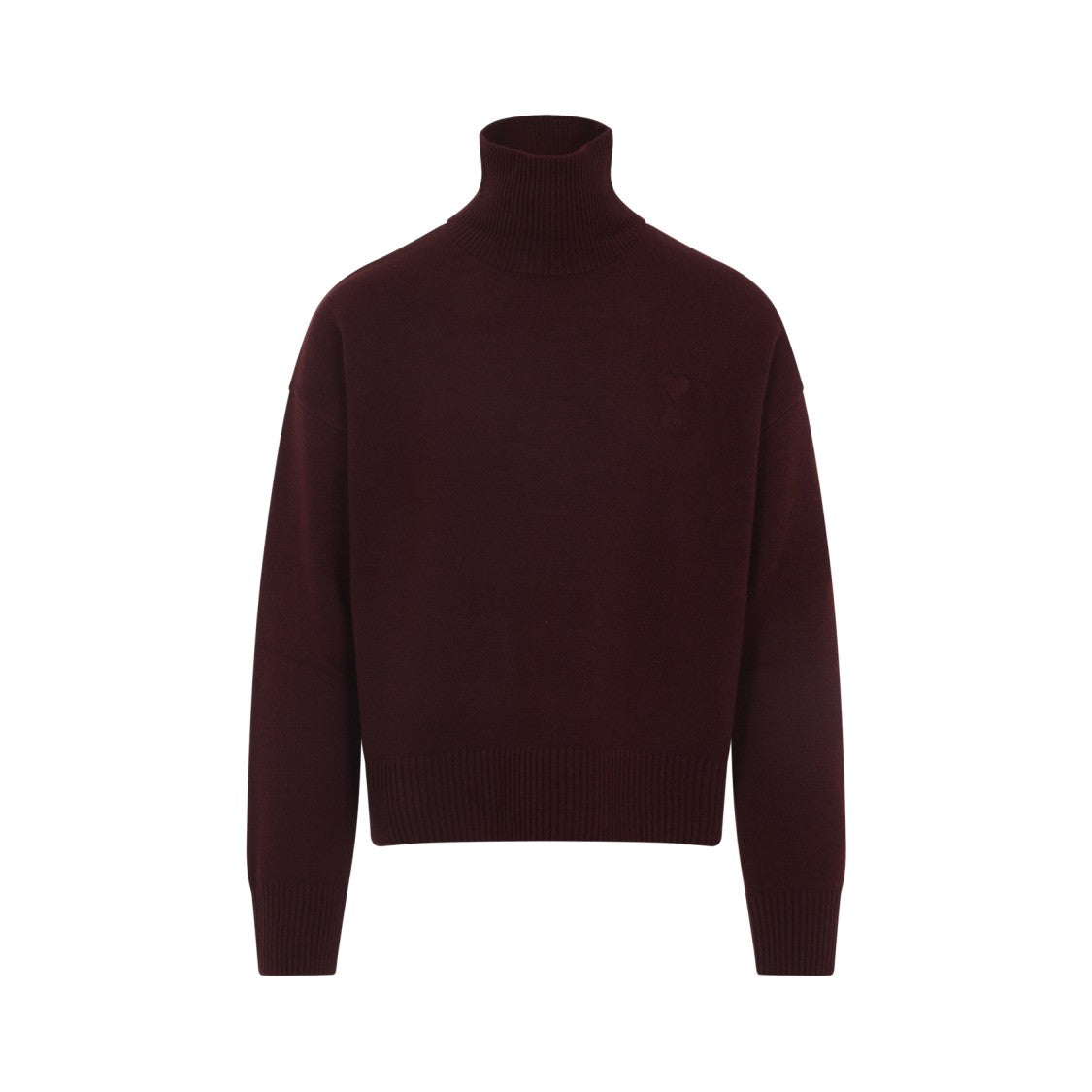 Ami High Neck Burgundy Sweater In Wool