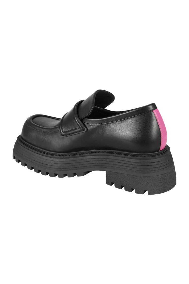 3Juin Leather Loafers With Fuchsia Detail And Raised Sole