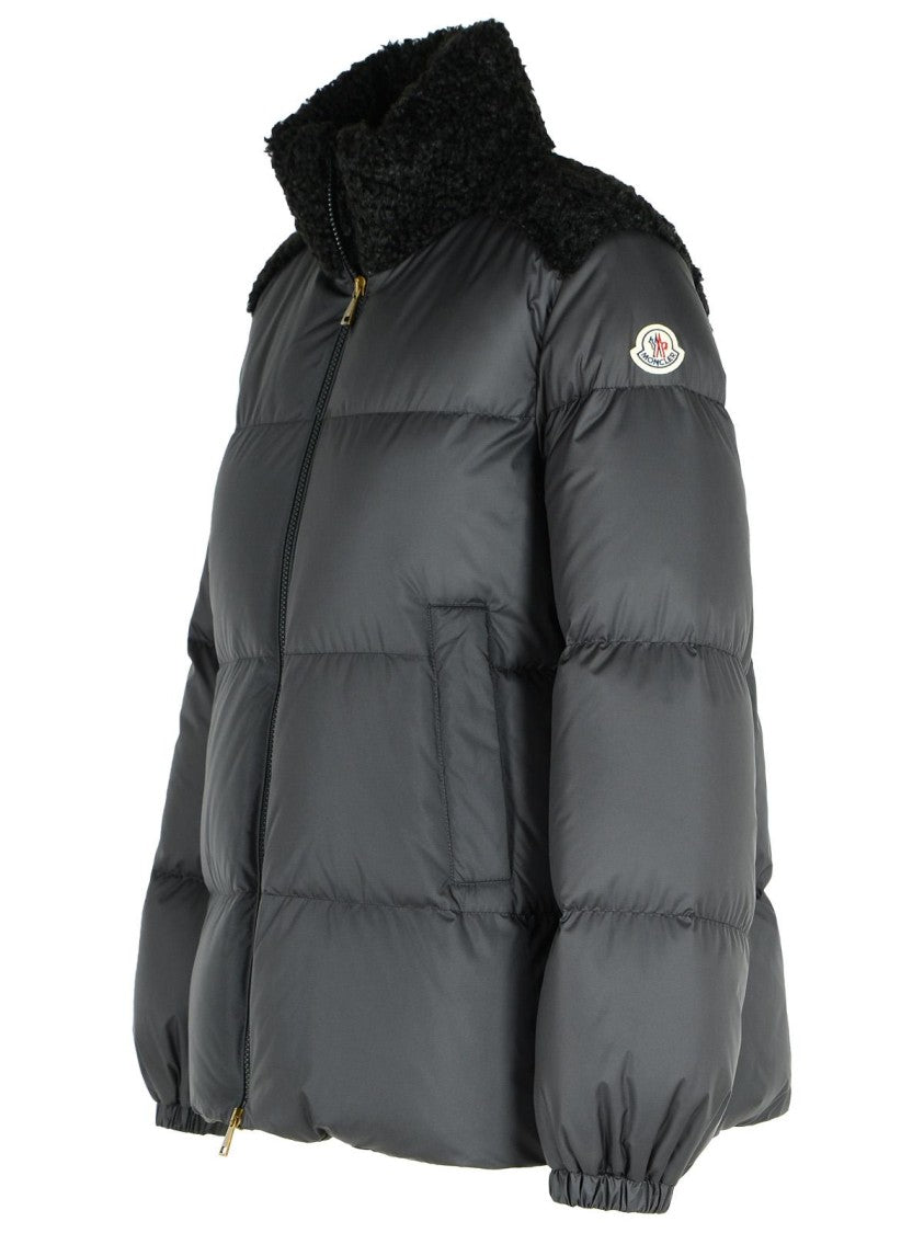 Moncler Short Down Jacket With Black Teddy Esnaie Trim