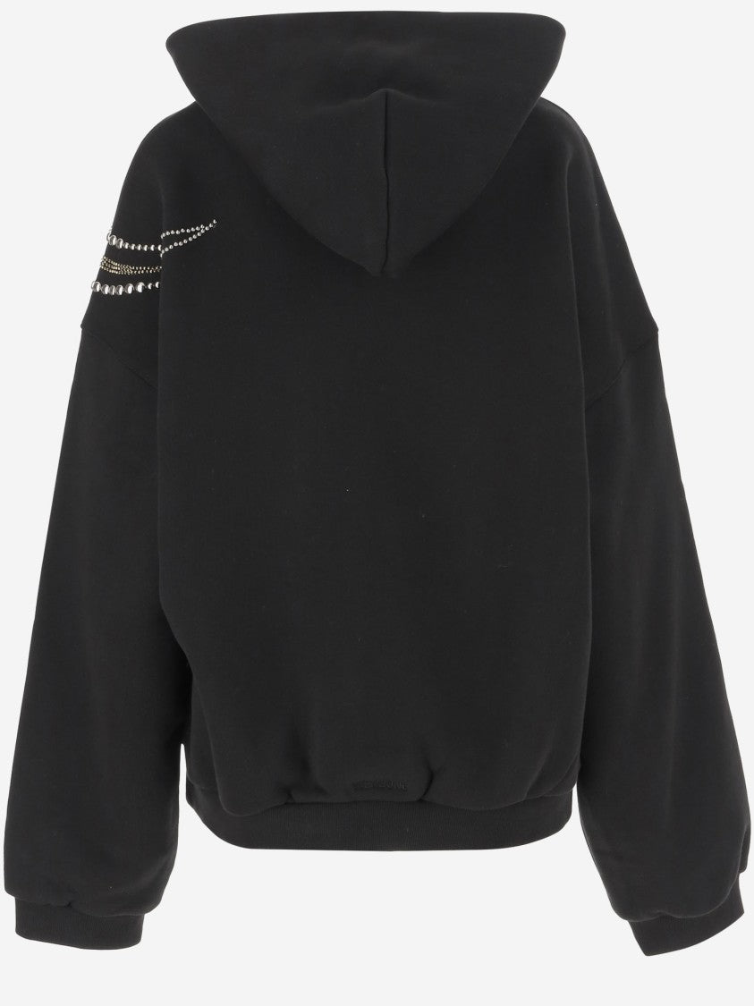 We11 Done Cotton Hoodie With Star Detail And Front Zipper
