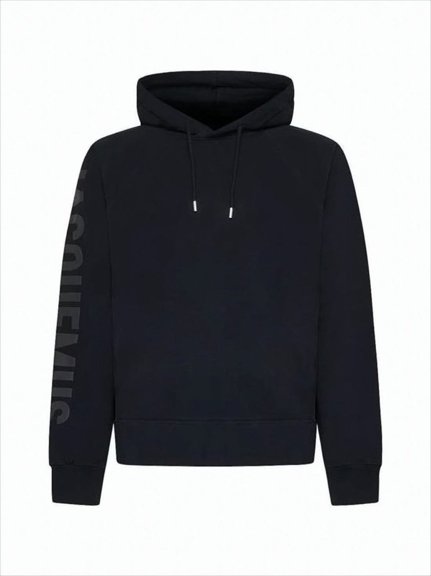 Jacquemus Minimalist Black Hoodie With Tonal Logo Detail