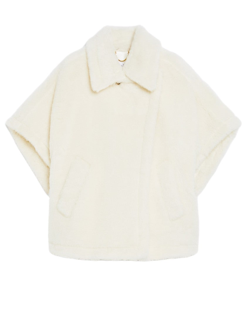 Max Mara White Teddy Alpaca And Wool Cape