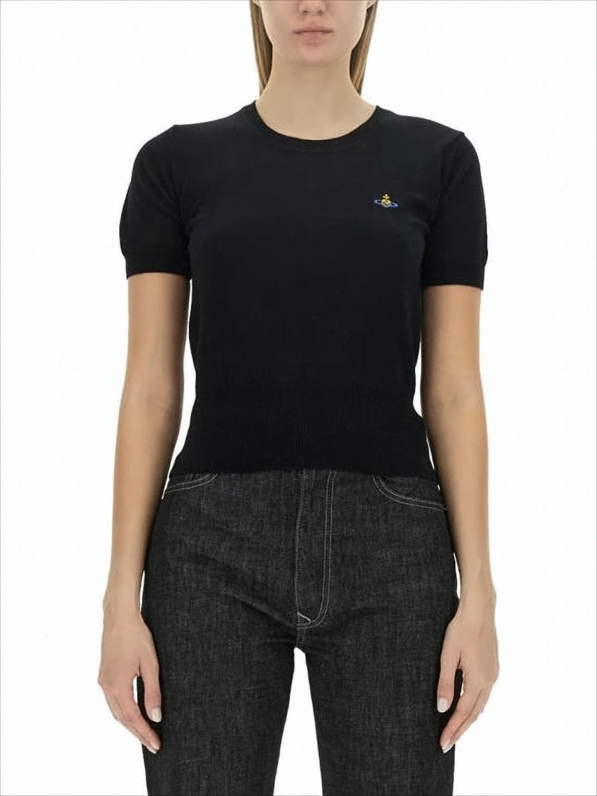 Vivienne Westwood Ribbed Black Fitted T-Shirt With Emblem