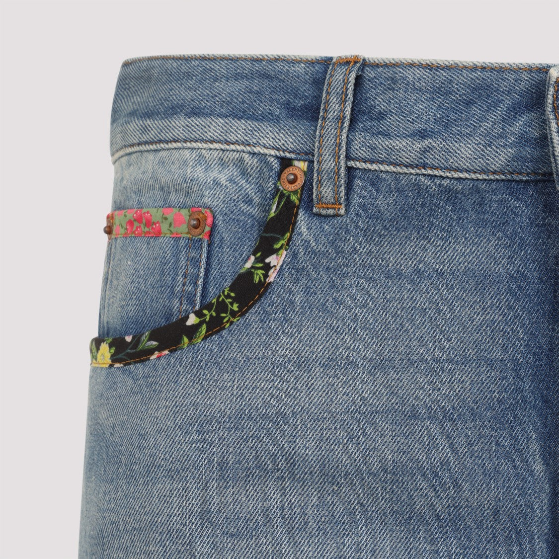 Valentino Light Blue Denim Jeans With Floral Details