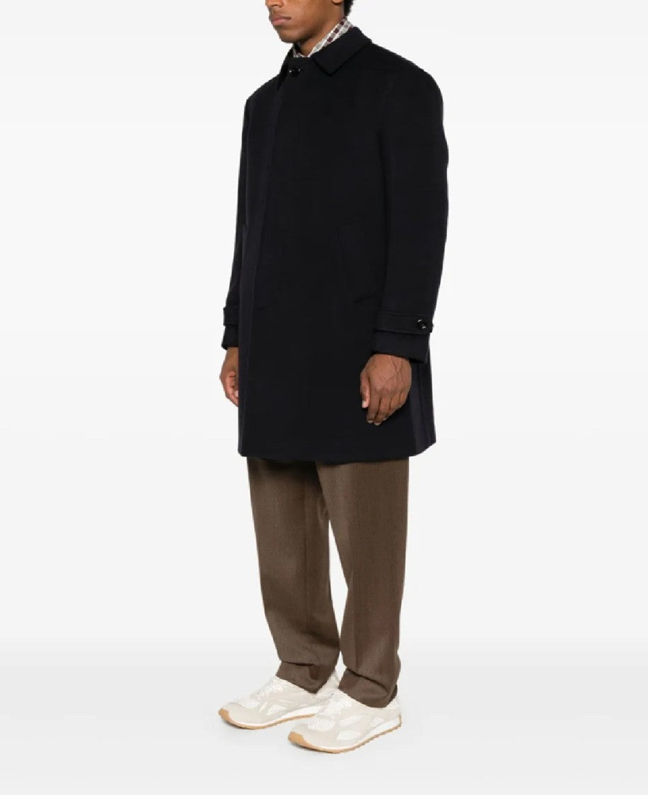 Lardini Matte Black Wool Single-Breasted Trench Coat