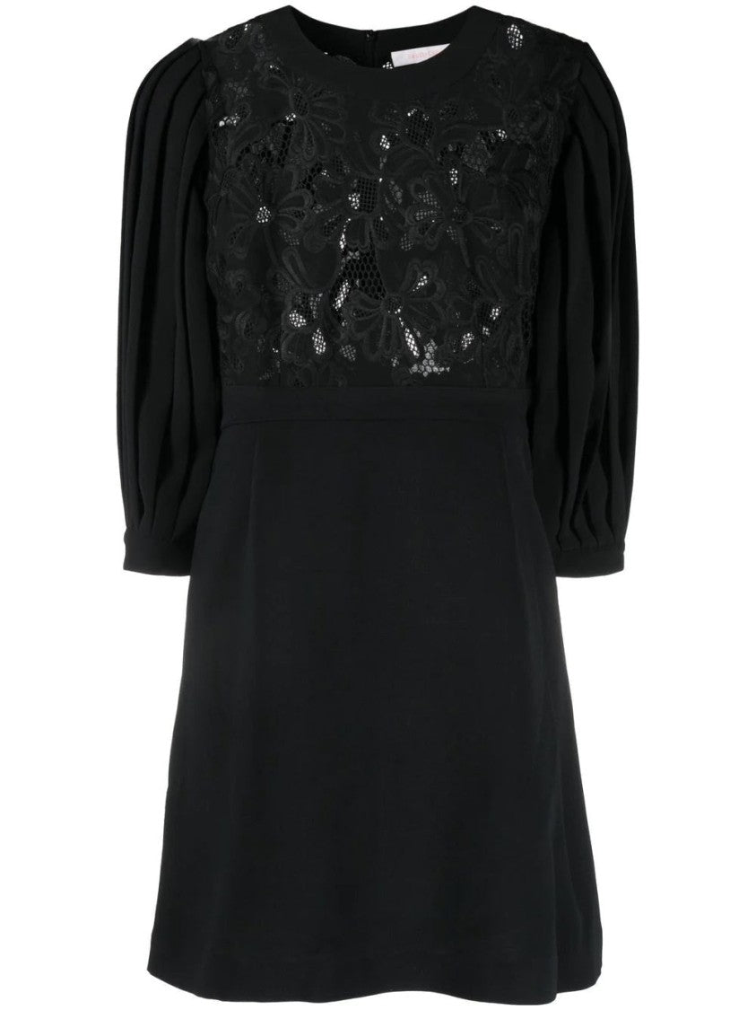 Chloé Floral-Embroidered Midi Dress With Puff Sleeves