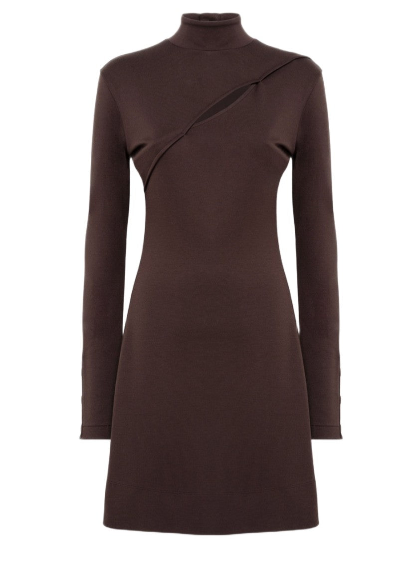 Blugirl High Neck Jersey Dress With Oblique Cut-Out And Button Details