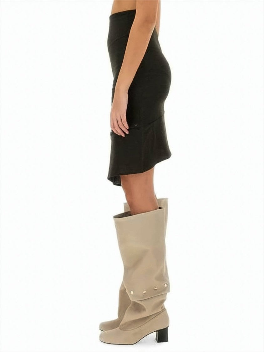 Paloma Wool Asymmetrical Black Midi Skirt With Layered Effect And Metallic Studs