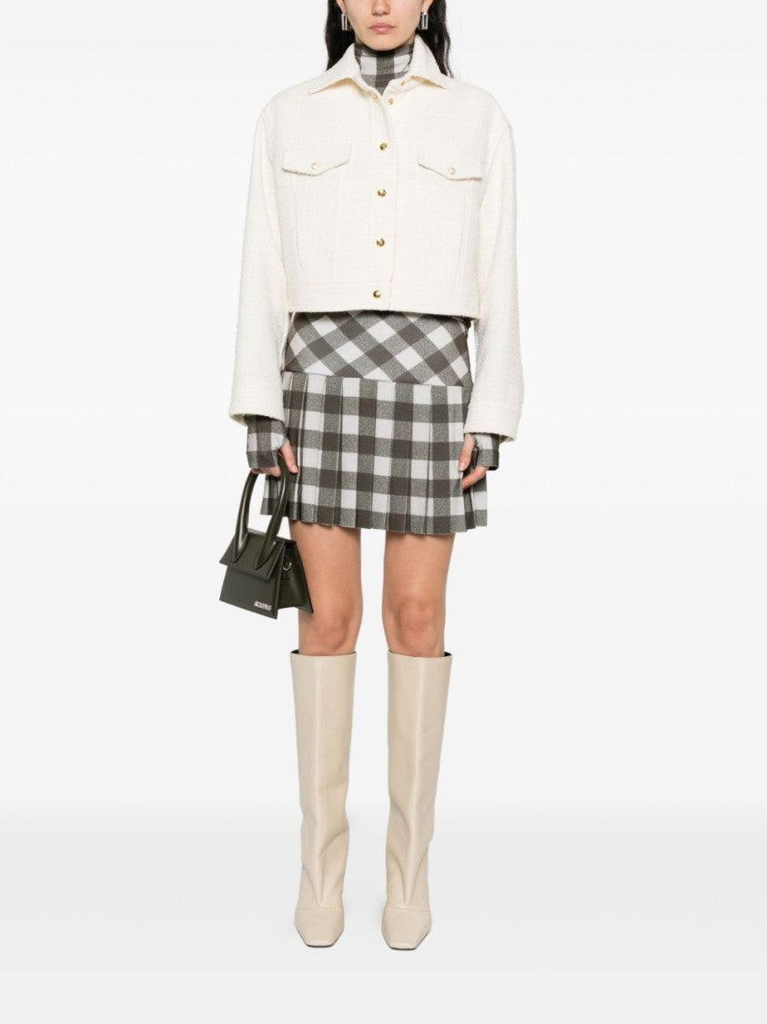 Pinko Cropped White Textured Jacket With Gold-Tone Accents