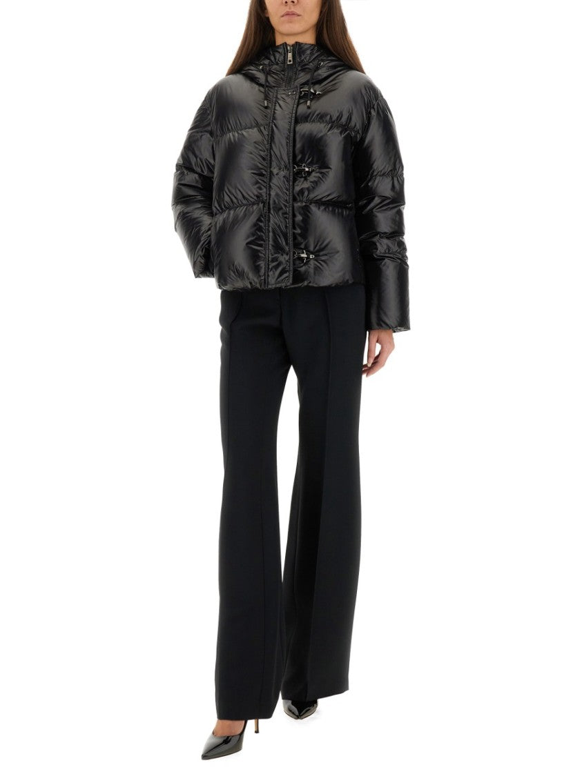 Fay Cropped Black Quilted Jacket With Hood