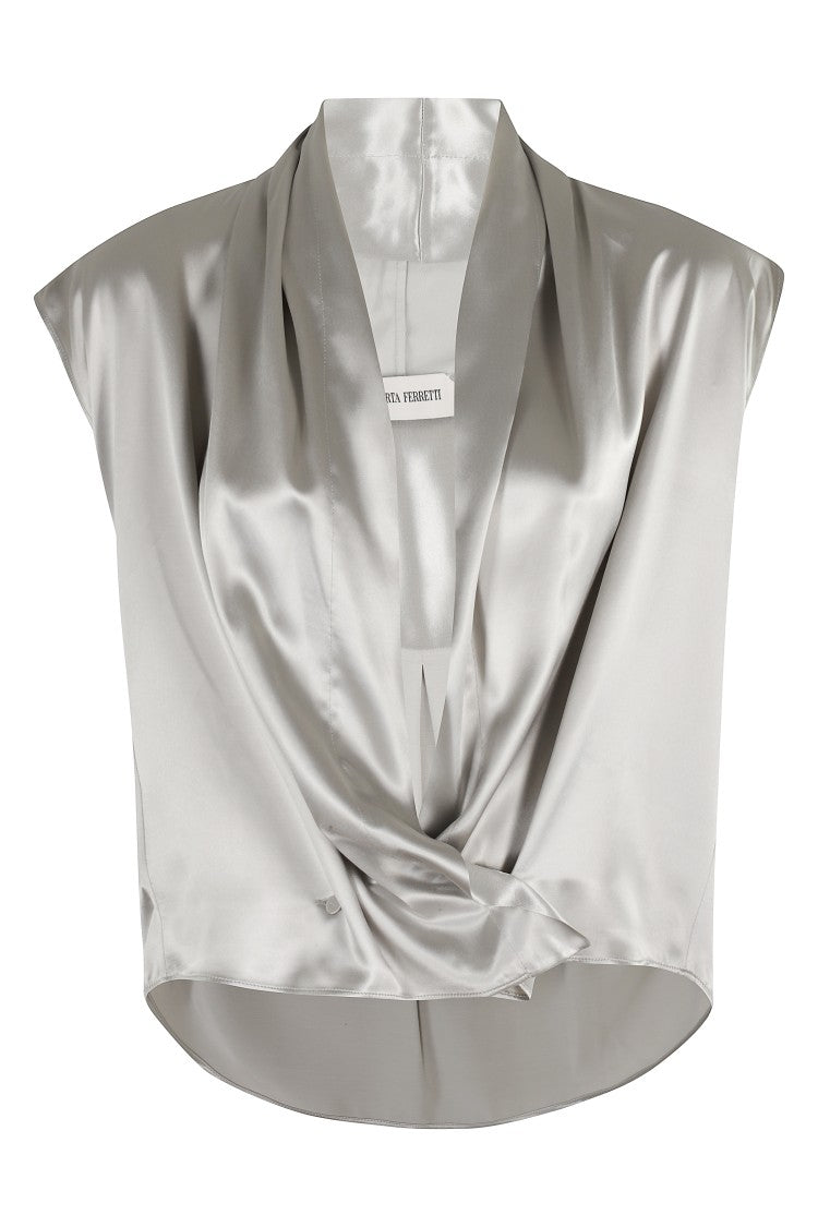 Alberta Ferretti Shiny Satin Blouse With Draped Revers