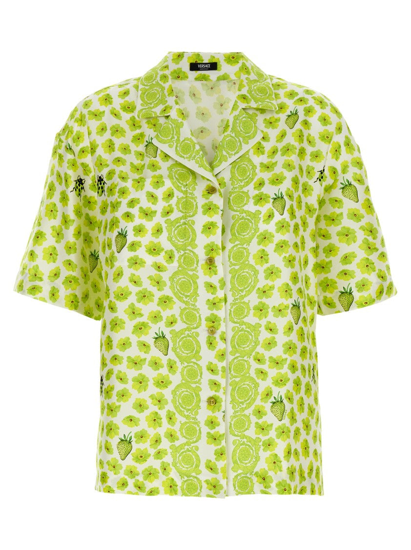 Versace Silk Twill Shirt With Strawberry Garden Print