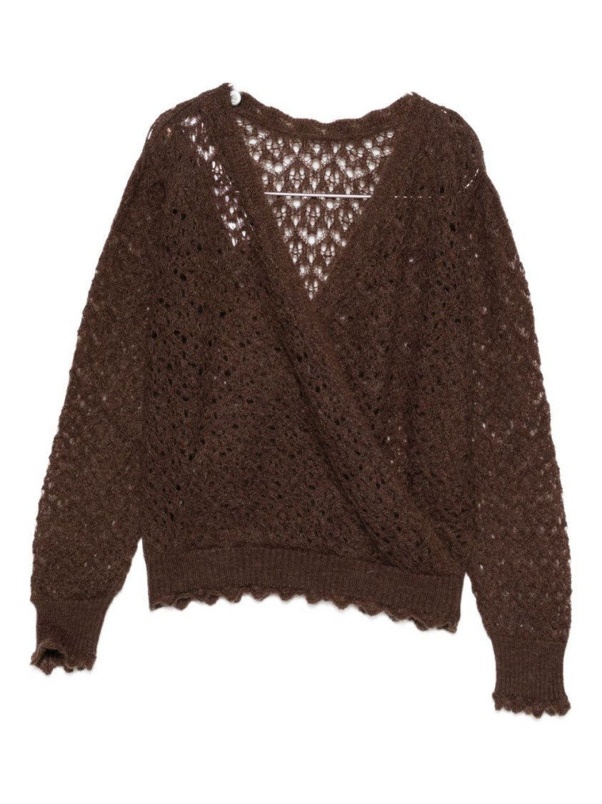 Twin-Set Wrap-Style Open-Knit Sweater With Scalloped Edges