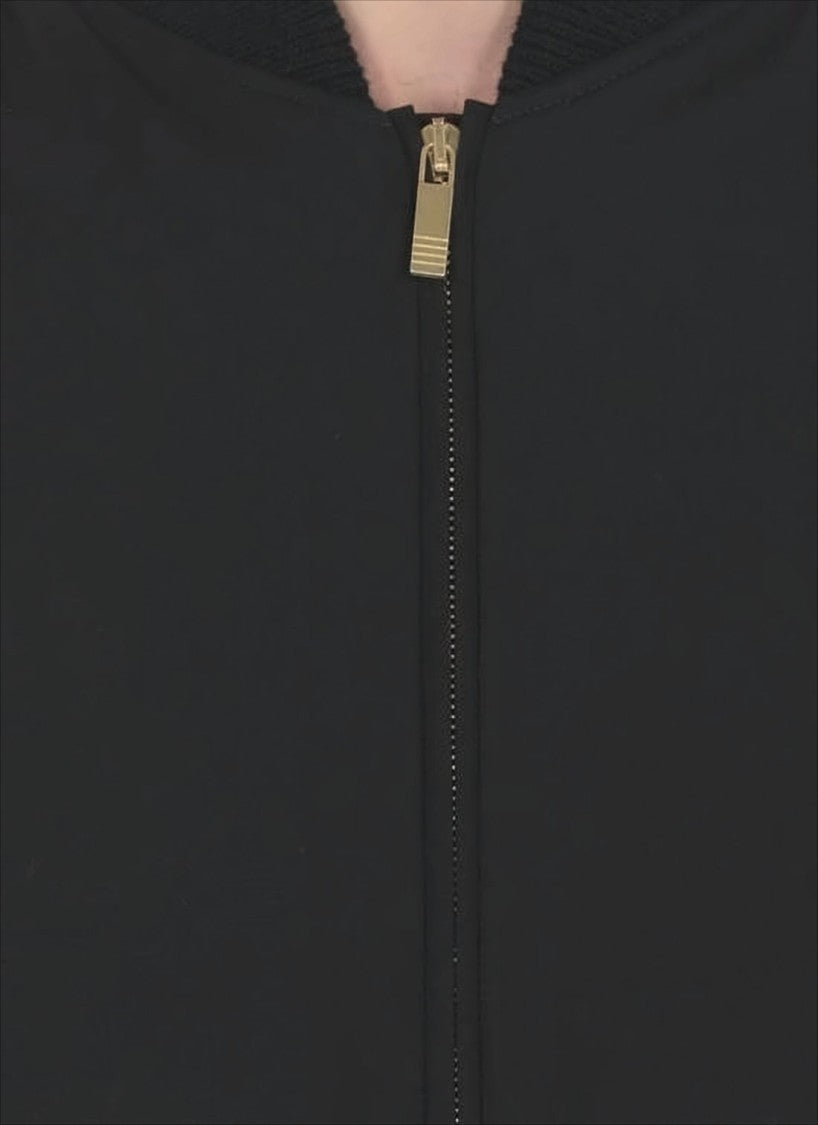 Thom Browne Padded Black Bomber Jacket With Gold Zipper And Ribbed Details