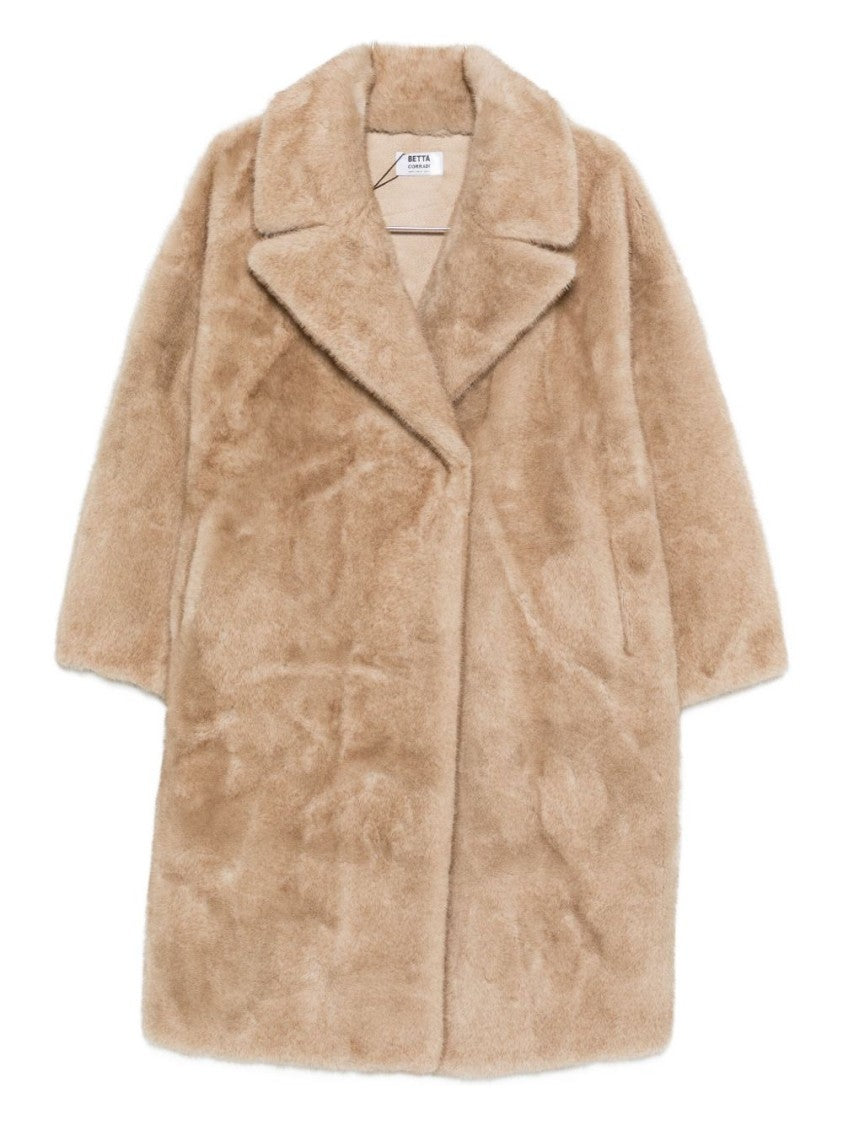Betta Corradi Mid-Length Plush Beige Coat