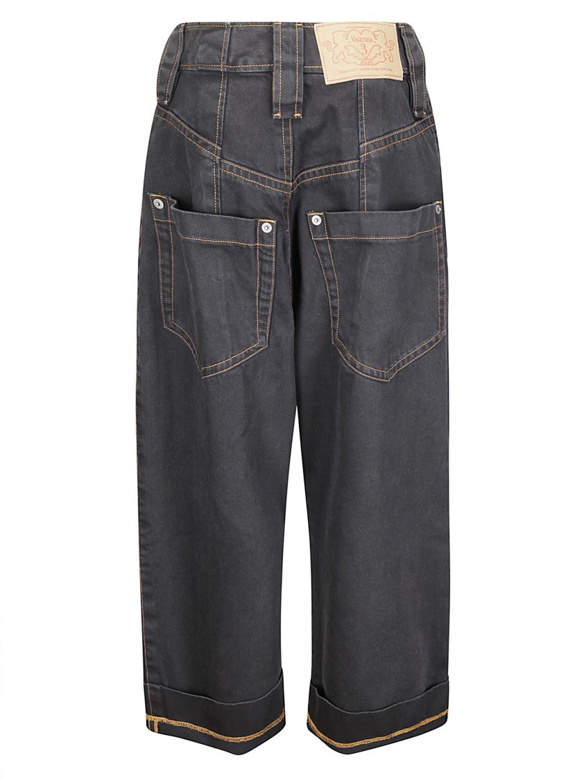 Vaquera High-Waist Black Denim Wide-Leg Jeans With Contrast Stitching