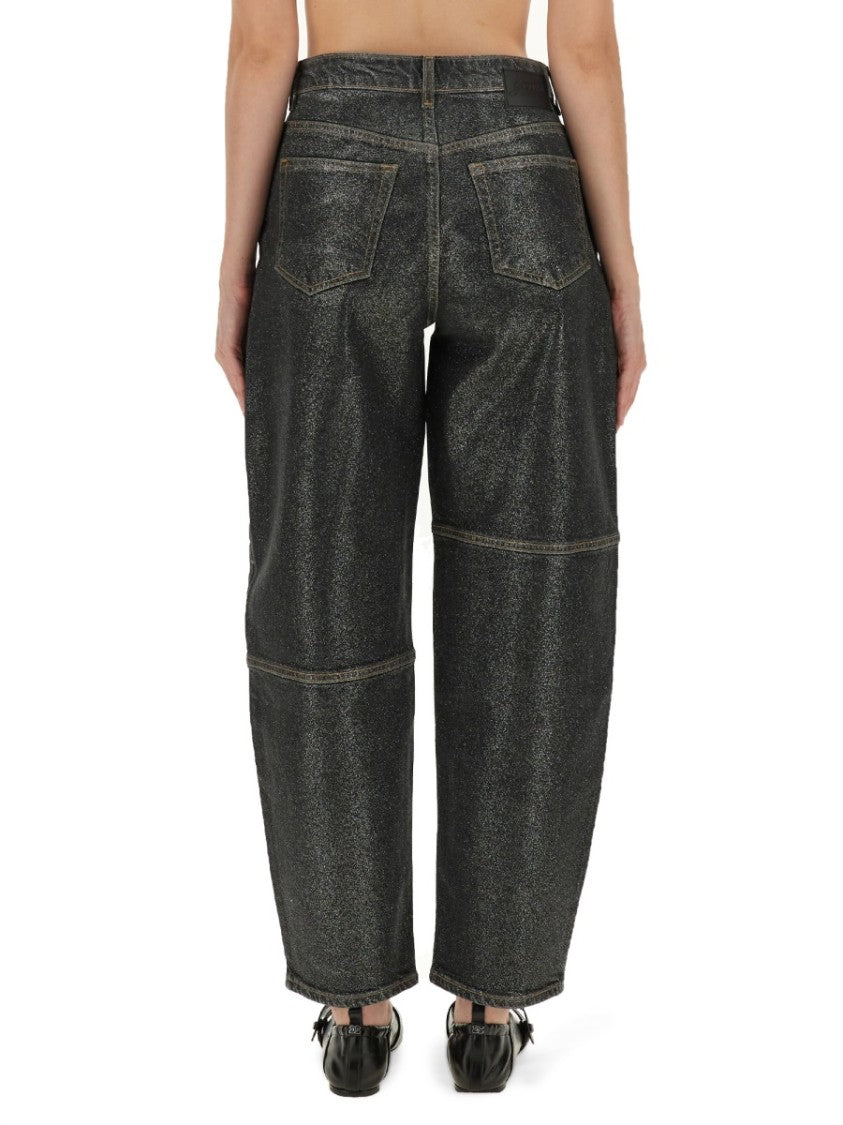 Ganni "Stary" Jeans In Sparkling Foil