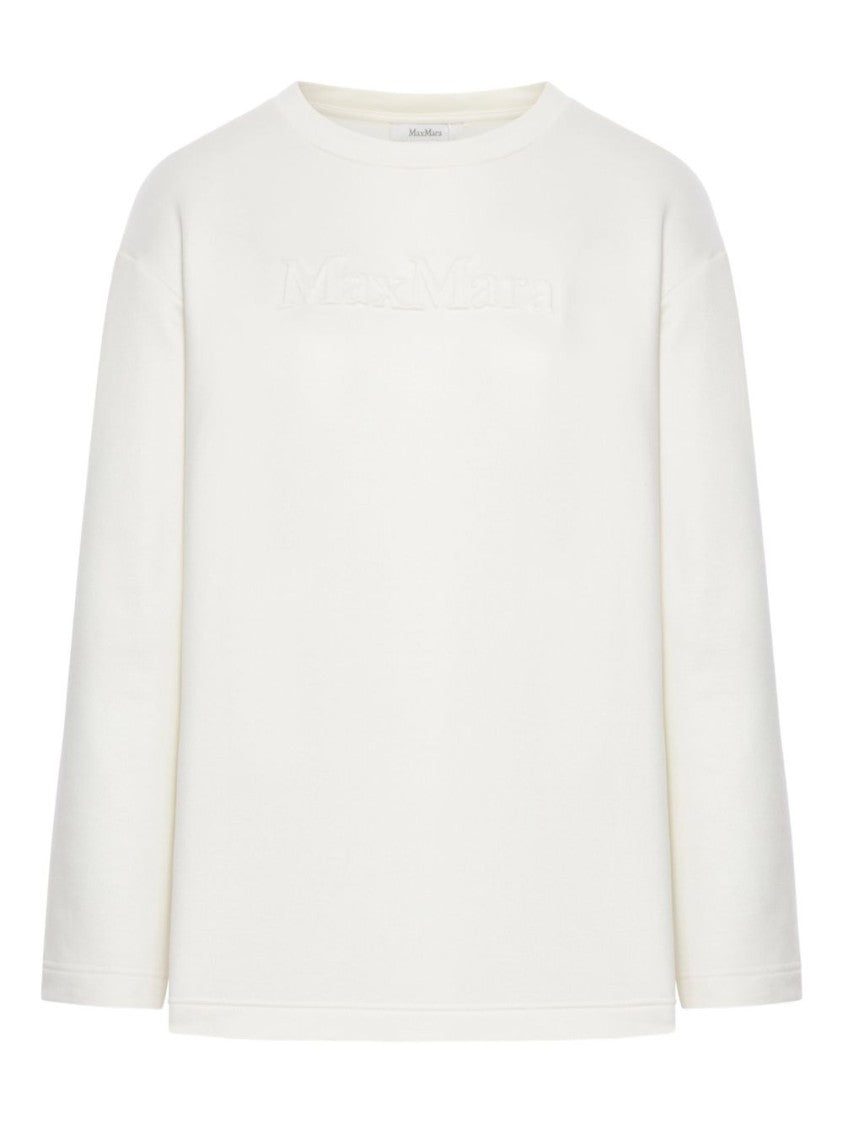 Max Mara Embossed Logo White Sweater With Crew Neck