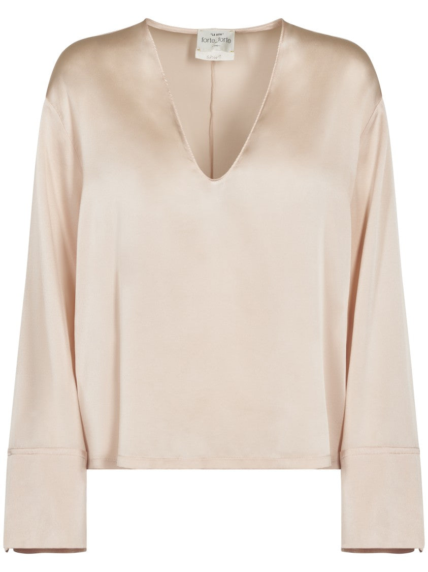 Forte Forte Relaxed Fit Satin V-Neck Top
