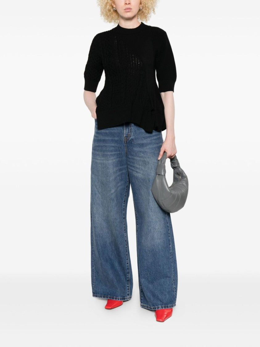 Sacai Textured Cable Knit Sweater With Asymmetric Hem