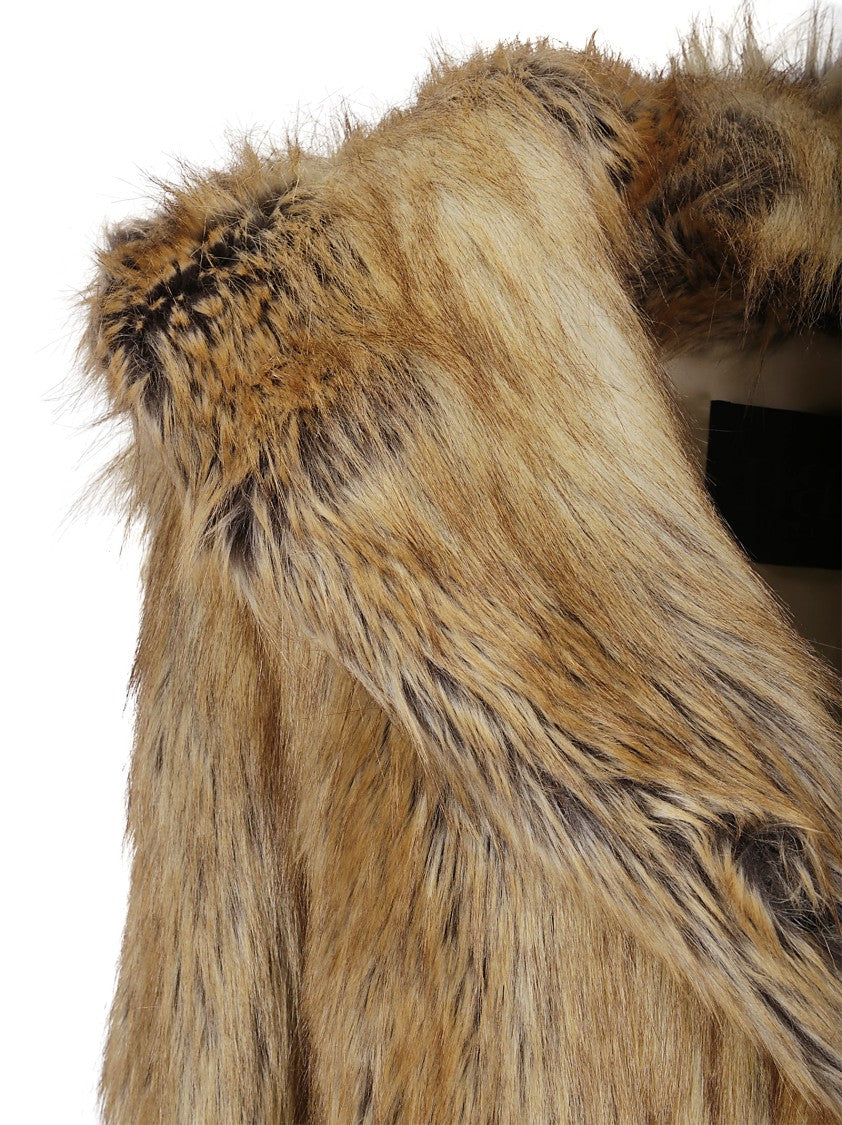 Bb Couture Brown Faux Fur Coat With Fixed Hood And Long Sleeves