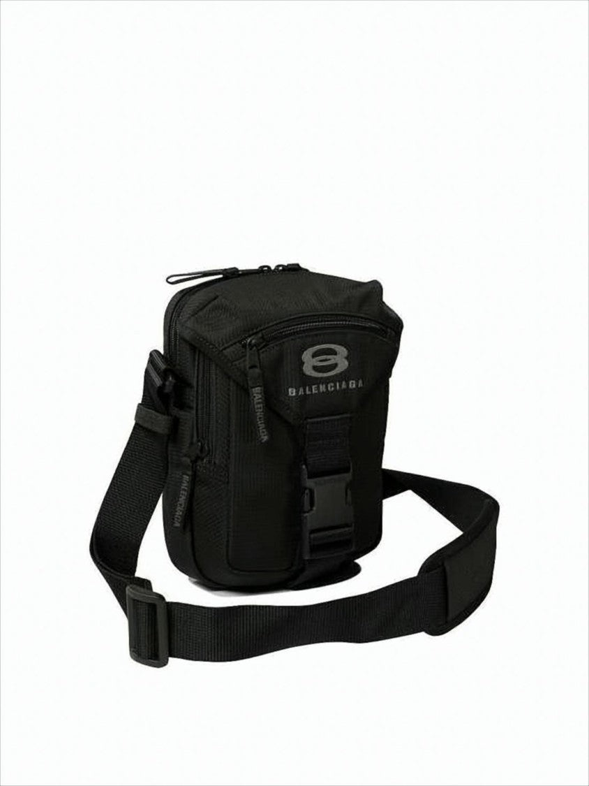 Balenciaga Structured Black Nylon Clutch With Bold Logo Print