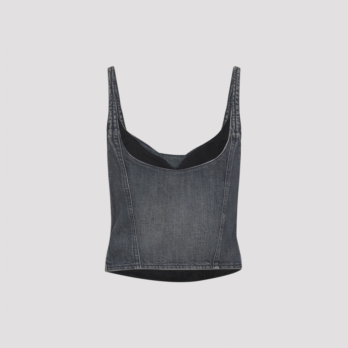 Balenciaga Fitted Denim Bustier Top With Sweetheart Neckline And Defined Seams