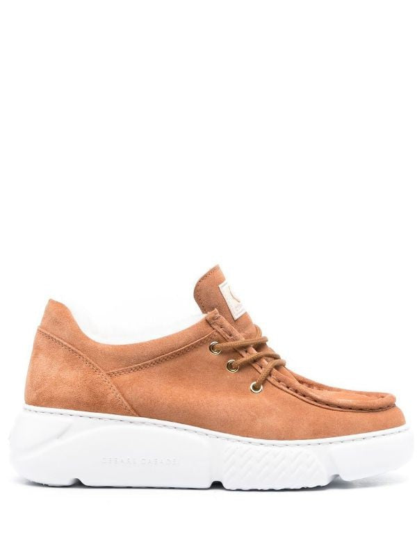 Casadei Moccasin-Toe Brown Leather Sneakers With Plush Wool Lining