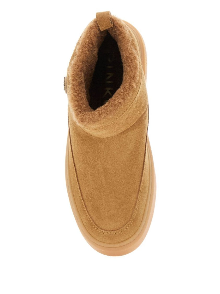 Pinko Brown Calf Leather Ankle Boots