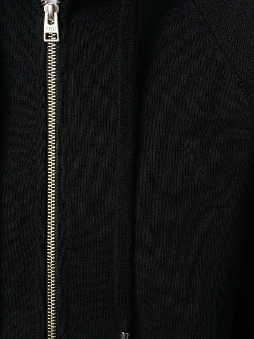 Ami Black Zip-Up Hoodie With Drawstring Hood