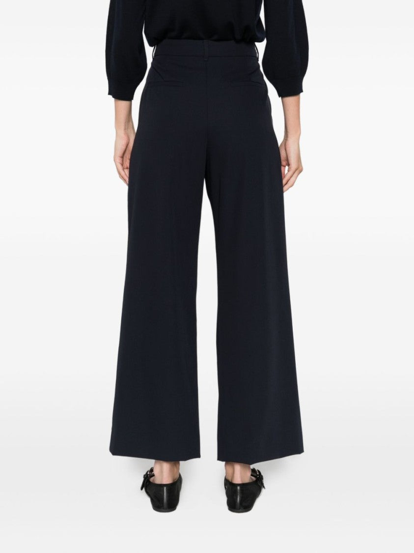 Max Mara Navy Blue Wool Trousers With Pleated Front