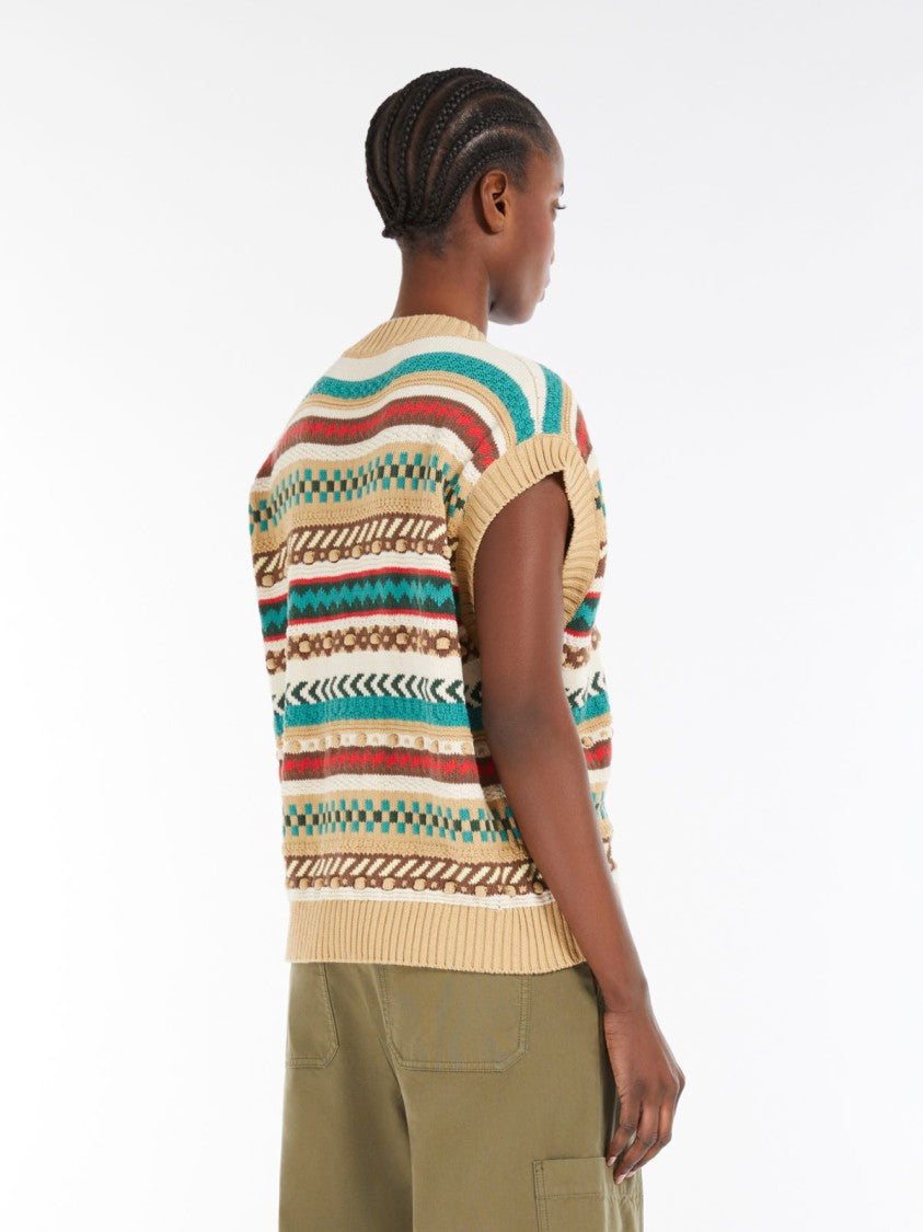 Max Mara Fair Isle Patterned Cotton Jacquard Gilet