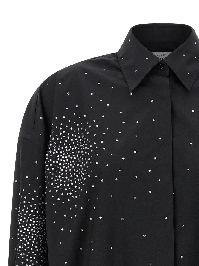 Giuseppe Di Morabito Oversized Cotton Poplin Shirt With Rhinestone Appliqué And Maxi Cuffs