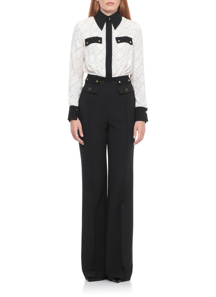 Elisabetta Franchi Bi-Color Shirt With Gold Accents And Geometric Pattern