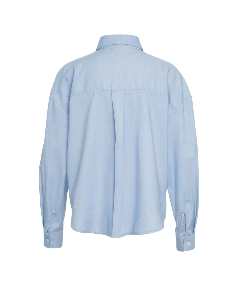 Himon's Cropped Blouse With Classic Collar And Buttoned Cuffs