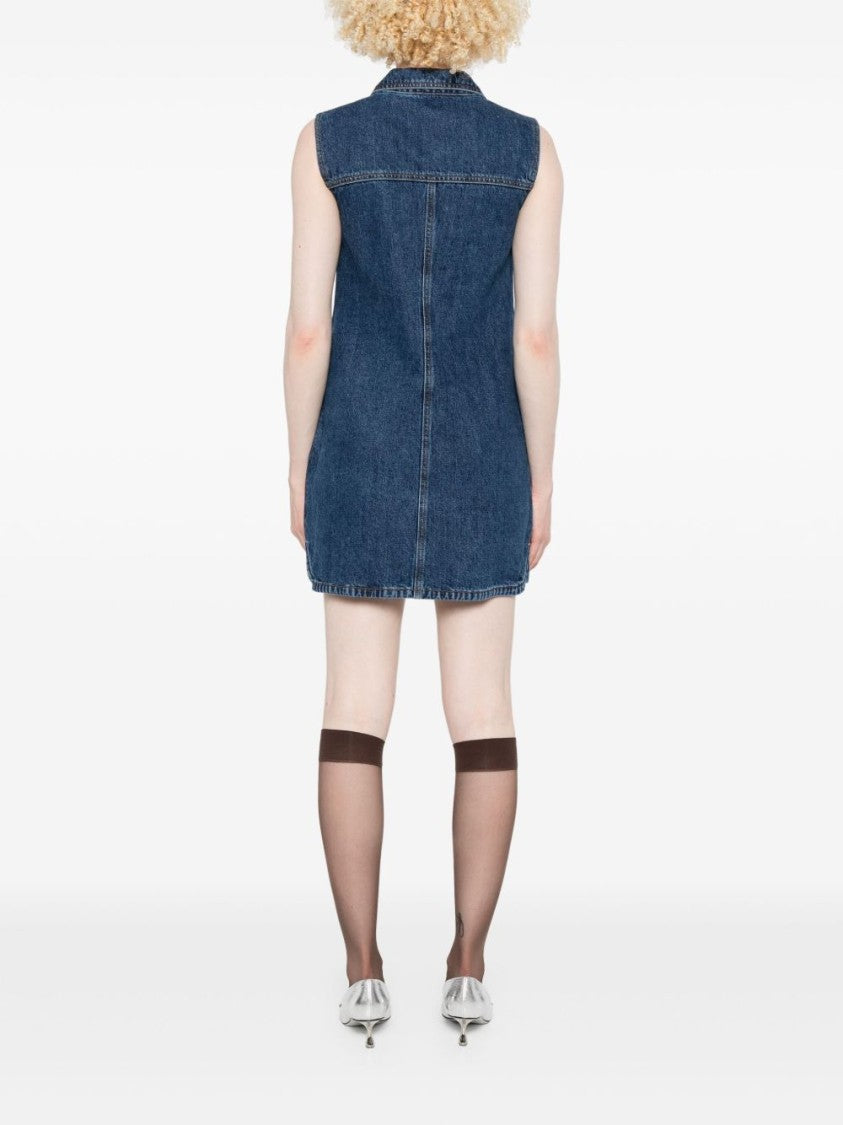 Self-Portrait Indigo Blue Sleeveless Mini Dress With Classic Spread Collar