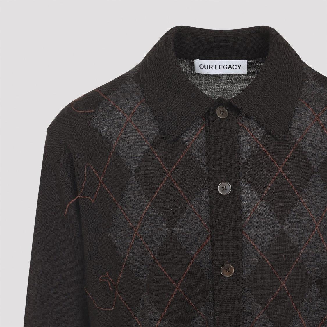 Our Legacy Argyle Grey Wool Evening Polo With Pointed Collar