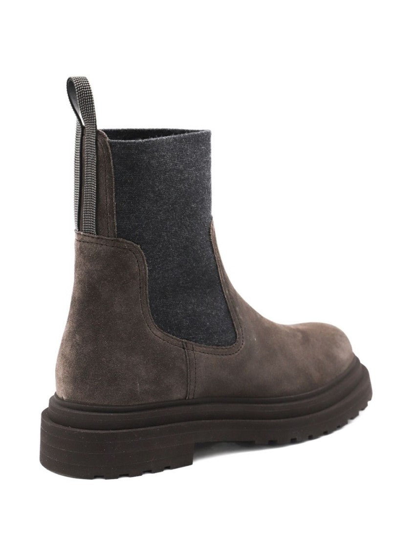 Brunello Cucinelli Cedar Brown Flat Shoes With Elasticated Side Panels And Rubber Sole