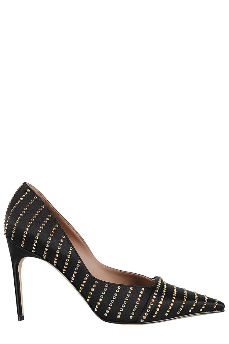 Malone Souliers Rhinestone-Embellished Black Satin Jillian 90 Pumps