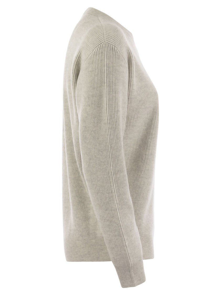 Brunello Cucinelli English Rib Cashmere Sweater With Monile