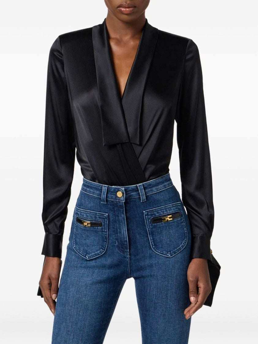 Elisabetta Franchi Deep V-Neck Silk Blend Bodysuit
